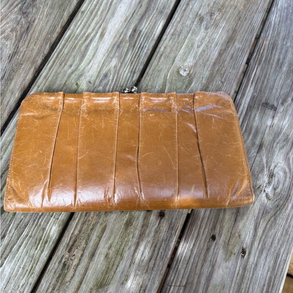 HOBO Caramel Leather Pleated Wallet